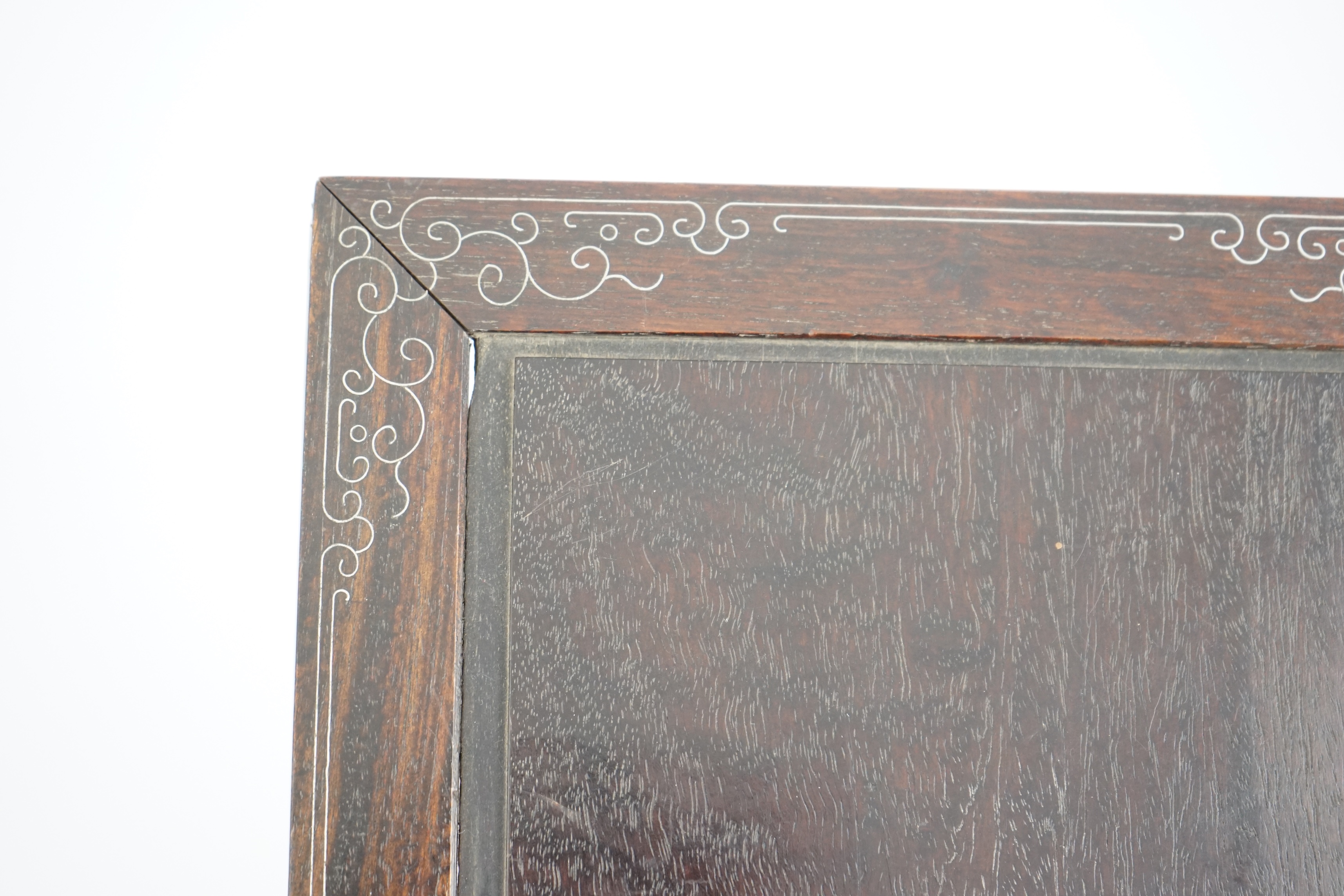 A Chinese silver wire inlaid hardwood stand, late 19th century